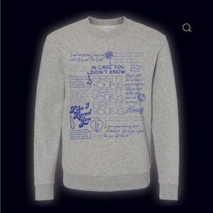 NWOT Brett Young Gray Crewneck Songs Crewneck Sweater with Blue Graphic